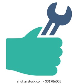 Service Hand vector icon. Style is bicolor flat symbol, cobalt and cyan colors, rounded angles, white background.