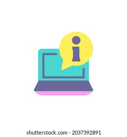 Service help desk flat icon, vector sign, laptop info colorful pictogram isolated on white. Symbol, logo illustration. Flat style design