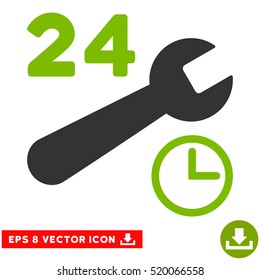 Service Hours EPS vector pictogram. Illustration style is flat iconic bicolor eco green and gray symbol on white background.