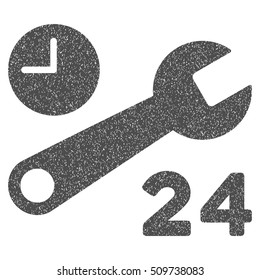 Service Hours grainy textured icon for overlay watermark stamps. Flat symbol with dust texture. Dotted vector gray ink rubber seal stamp with grunge design on a white background.