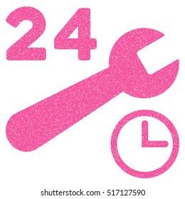Service Hours grainy textured icon for overlay watermark stamps. Flat symbol with dust texture. Dotted vector pink ink rubber seal stamp with grunge design on a white background.