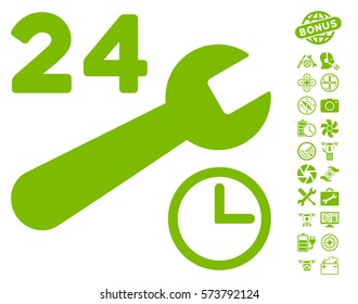 Service Hours icon with bonus quad copter tools pictures. Vector illustration style is flat iconic symbols on white background.