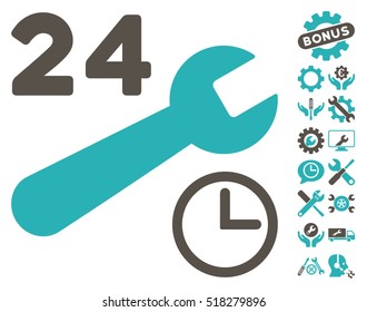 Service Hours pictograph with bonus settings clip art. Vector illustration style is flat iconic grey and cyan symbols on white background.