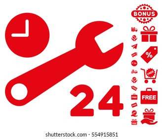 Service Hours pictograph with free bonus symbols. Vector illustration style is flat iconic symbols, red color, white background.