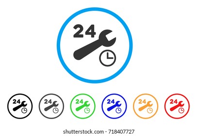 Service Hours rounded icon. Style is a flat service hours grey symbol inside light blue circle with black, gray, green, blue, red, orange variants. Vector designed for web and software interfaces.
