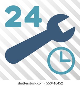 Service Hours vector icon. Illustration style is flat iconic bicolor cyan and blue symbol on a hatched transparent background.