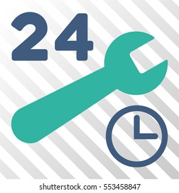Service Hours vector icon. Illustration style is flat iconic bicolor cobalt and cyan symbol on a hatched transparent background.