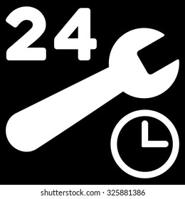 Service Hours vector icon. Style is flat symbol, white color, rounded angles, black background.