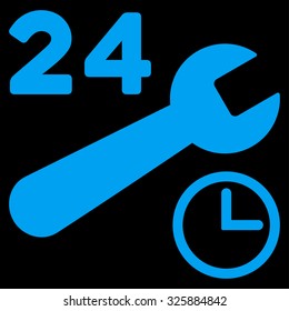 Service Hours vector icon. Style is flat symbol, blue color, rounded angles, black background.