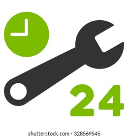 Service Hours vector icon. Style is bicolor flat symbol, eco green and gray colors, rounded angles, white background.