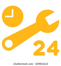 Service Hours vector icon. Style is flat symbol, yellow color, rounded angles, white background.