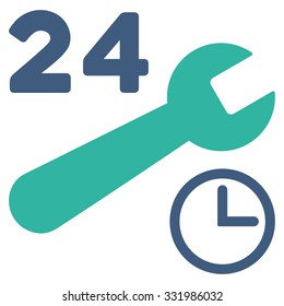 Service Hours vector icon. Style is bicolor flat symbol, cobalt and cyan colors, rounded angles, white background.