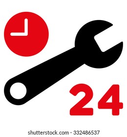 Service Hours vector icon. Style is bicolor flat symbol, intensive red and black colors, rounded angles, white background.