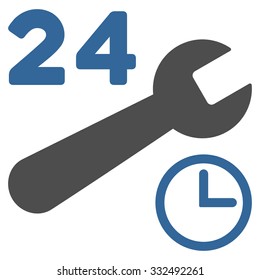 Service Hours vector icon. Style is bicolor flat symbol, cobalt and gray colors, rounded angles, white background.