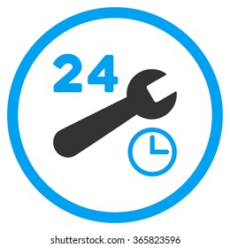 Service Hours vector icon. Style is bicolor flat circled symbol, blue and gray colors, rounded angles, white background.