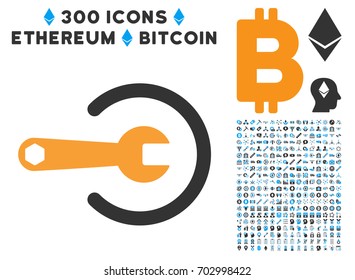 Service icon with 300 blockchain, cryptocurrency, ethereum, smart contract symbols. Vector illustration style is flat iconic symbols.