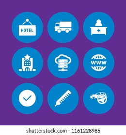 service icon. 9 service set with mechanic, hotel, healthcare and medical and deliver vector icons for web and mobile app