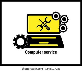 Dienstsymbol für alle Arten von Computern in schwarz-gelben Tönen auf weißem Hintergrund