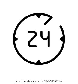 Service icon, call center 24, linear outline design. Black icon on white background