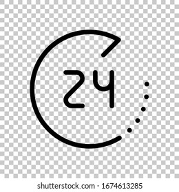 Service icon, call center 24, linear outline design. Black symbol on transparent background