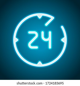 Service icon, call center 24, linear outline design. Neon style. Light decoration icon. Bright electric symbol