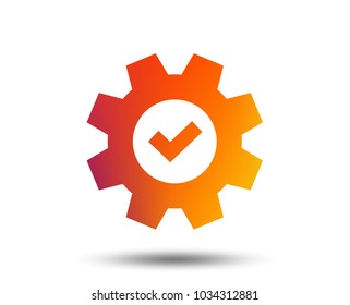 Service icon. Cogwheel with tick sign. Check symbol. Blurred gradient design element. Vivid graphic flat icon. Vector