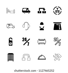 Service icon. collection of 16 service filled and outline icons such as do not disturb, 24 hours support, van, cargo terminal, comb. editable service icons for web and mobile.