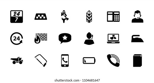 Service icon. collection of 18 service filled icons such as taxi, iron, washing machine, maid, hacksaw, truck, cargo, 24 support. editable service icons for web and mobile.