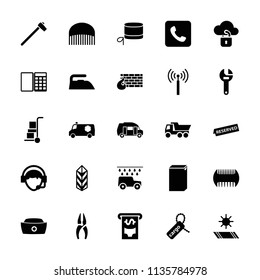 Service icon. collection of 25 service filled icons such as signal tower, comb, iron, washing machine, nippers, wrench, truck. editable service icons for web and mobile.