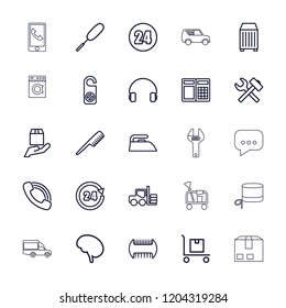 Service icon. collection of 25 service outline icons such as forklift, comb, do not disturb, iron, dust brush, wrench hummer, atm. editable service icons for web and mobile.