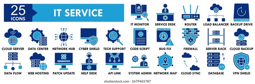 IT Service icon collection set. Containing design technology, service, business, computer, online, digital
