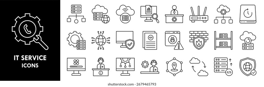 Conjunto de coleta de ícones do Serviço de TI. Contendo tecnologia de design, serviço, negócios, computador, on-line, digital