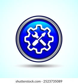 Ilustración de diseño de iconos de servicio, Icono de herramientas de mantenimiento para App y Sitios web, Diseño de Botón redondo de color azul