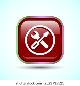 Service Icon Design Illustration, Maintenance Tools Icon For Apps and Websites, Red Color Square Button Design