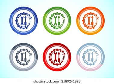 Service icon design illustration, maintenance tools icon for apps and websites, 6 color button design set