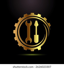 Service icon design illustration, maintenance tools sign symbol in gold color style