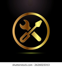 Service icon design illustration, maintenance tools sign symbol in gold color style