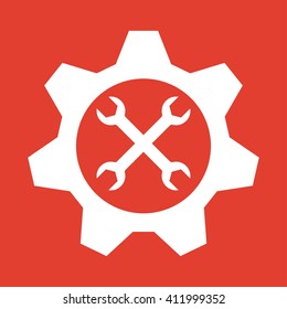 Service icon on red background.