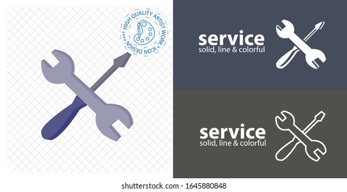 service icon. repair icon. screwdriver and wrench flat icon. line icon
