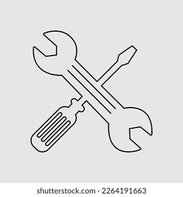 icono de servicio. icono de reparación. llave con destornillador icono de línea aislado estilo de moda en fondo blanco..eps