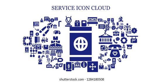  service icon set. 93 filled service icons. Simple modern icons about  - Smartphone, Box, Chat, Antenna, Notebook, Double bed, Information, Move, Grocery, Invoice, Cloud, Dustpan