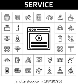 service icon set. line icon style. service related icons such as washing machine, payment method, bus, online shopping, customer service, ship, video, robot, online shop, car