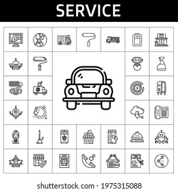 service icon set. line icon style. service related icons such as server, online shopping, shop, truck, shopping basket, trolley, robot, car, startup, post office, phone call