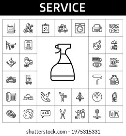 service icon set. line icon style. service related icons such as parking, washing machine, sponge, shopping basket, setting, robot, shears, engine, startup, hotel, window cleaner