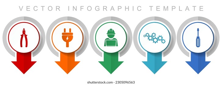 Service icon set, miscellaneous pointer icons such as pliers, plug, engineer, gears and screwdriver for web design and mobile applications, modern design infographic vector template