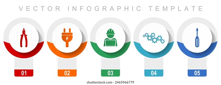 Service icon set, miscellaneous vector icons such as pliers, plug, engineer, gears and screwdriver for web design and mobile applications, modern design infographic template, web buttons in 5 color op