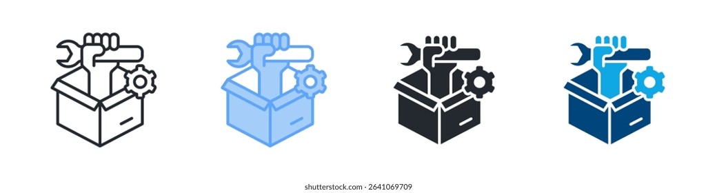 Service Icon Set Multiple Style. Design In Outline, Blue, Glyph, Dualtone