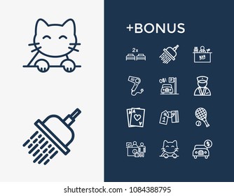 Service Icon Set And Pet Friendly With Car Rent, Hair Dryer And Shower. Poker Related Service Icon Vector For Web UI Logo Design.