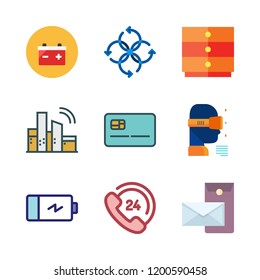 service icon set. vector set about battery, credit card, ar glasses and wifi icons set.