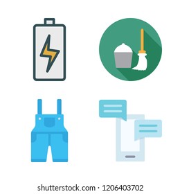 service icon set. vector set about chat, battery, mop and overall icons set.